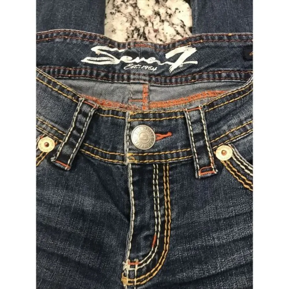 Seven 7 Womens Bootcut Jeans Blue Medium Wash Low Rise Embroidered Sz 6P 30 x 30 - Picture 7 of 11